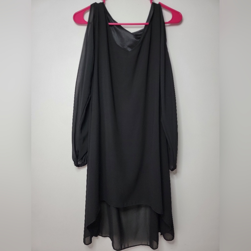 Cold-Shoulder Black Midi Dress